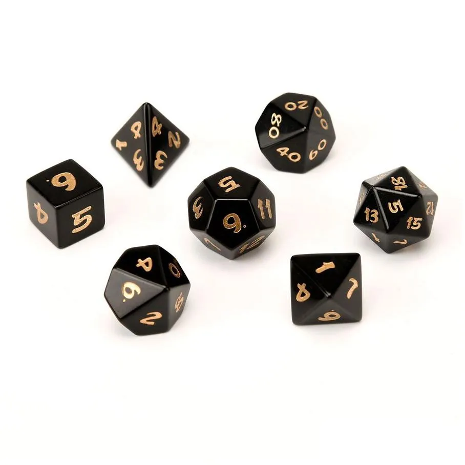 Natural Obsidian Polyhedral Loose Gemstones Dice 7pcs Set Dungeons & Dragons Stone Dice Set DND RPG Games Ornaments Spot Goods Wholesale Accept