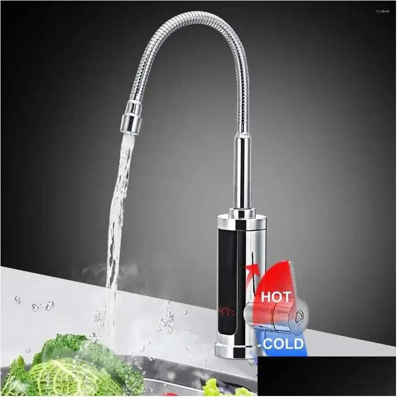Kitchen Faucets 3000W 220V Electric Flow Water Heater Tap Instant Faucet Cold Heating Tankless With Led Drop Delivery Dhb0D
