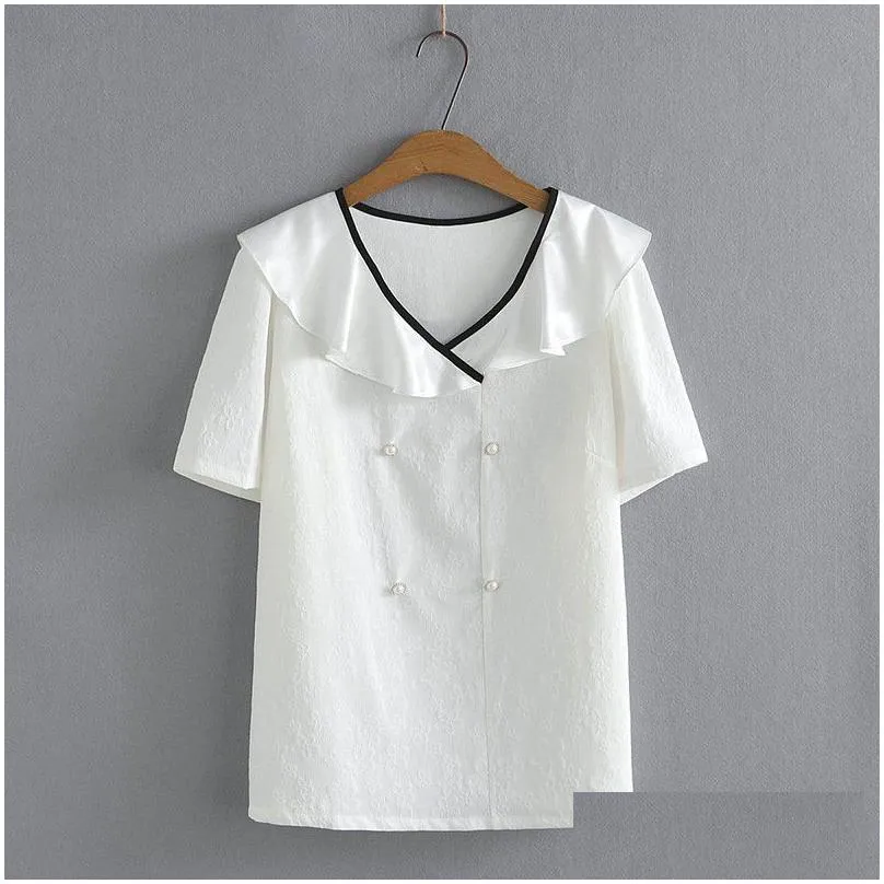 new 2022 Ladies Summer Plus Size Tops For Women Large Blouse Short Sleeve Loose Cute White Chiff Shirt 4XL 5XL 6XL H754#