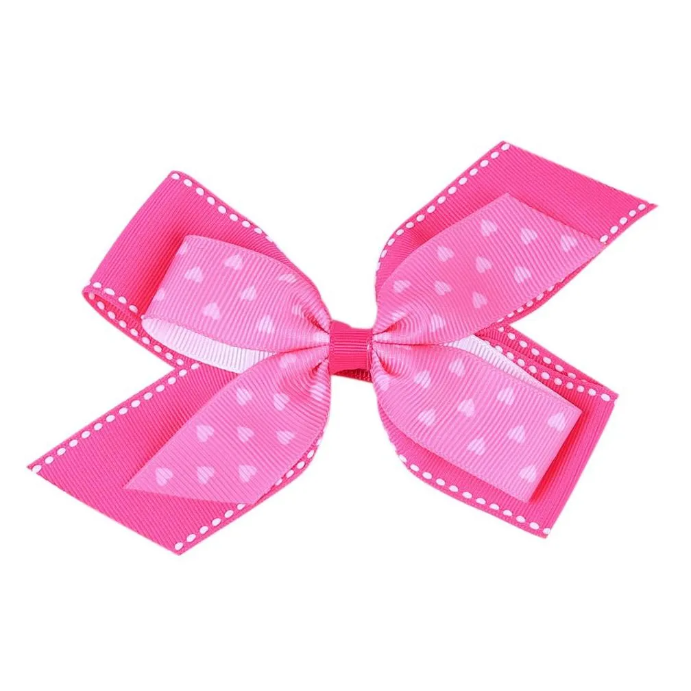Baby Girls Barrettes Bronzing Heart Print Swallowtail Bow Whole Wrapped Safe Duckbill Clip Kids Valentine`s Day Bowknot Hairpins Hair Clips