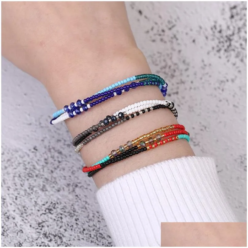 friendship charm bracelets braided rope rice bead strands with paper card fashion adjustable women beaded bangles multilayer crystal beads gift jewelry