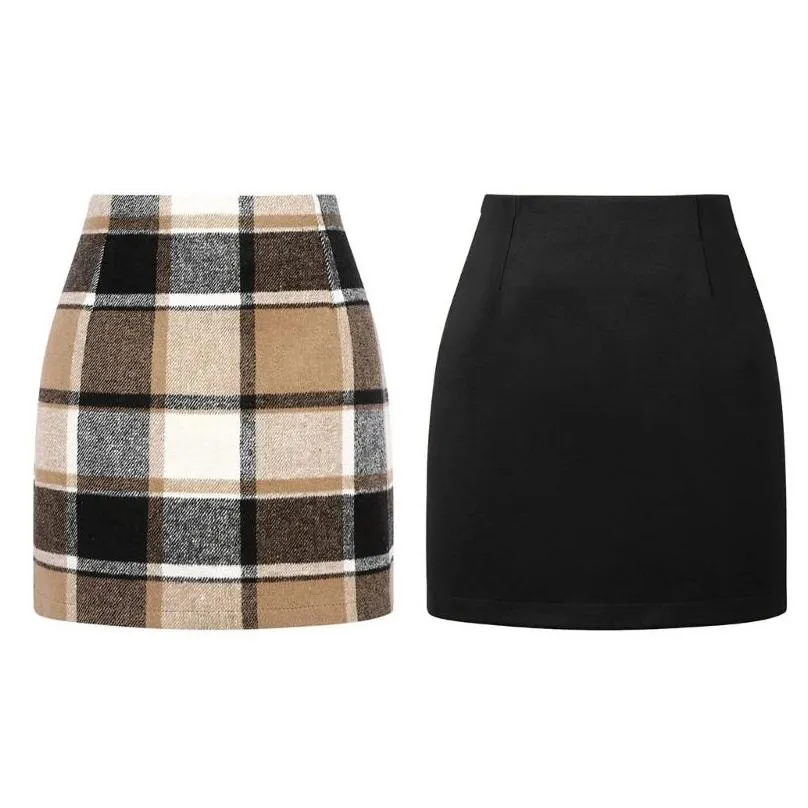 Skirts Autumn Winter Plaid Wool Mini Skirt for Women Woolen Checked Vintage Office Ladies High Waist Pencil Bodycon Short Skirt 231031