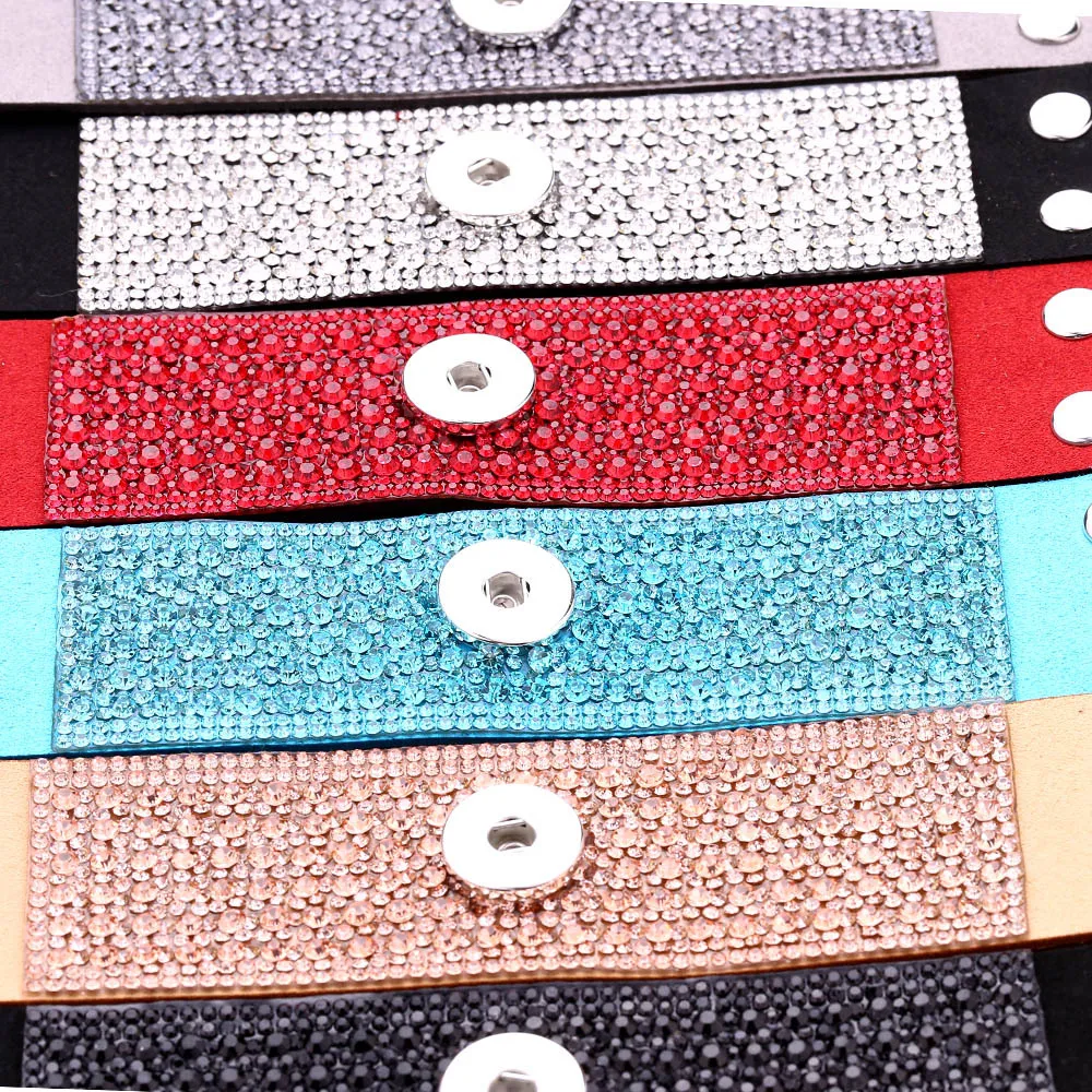 Charm Bracelets Fashion Noosa Rivca Snaps Button Pu Leather Bead Fit 18Mm Snap Buttons Fl Rhinestone Mti Color Elastic Strand Beads B Otnkm