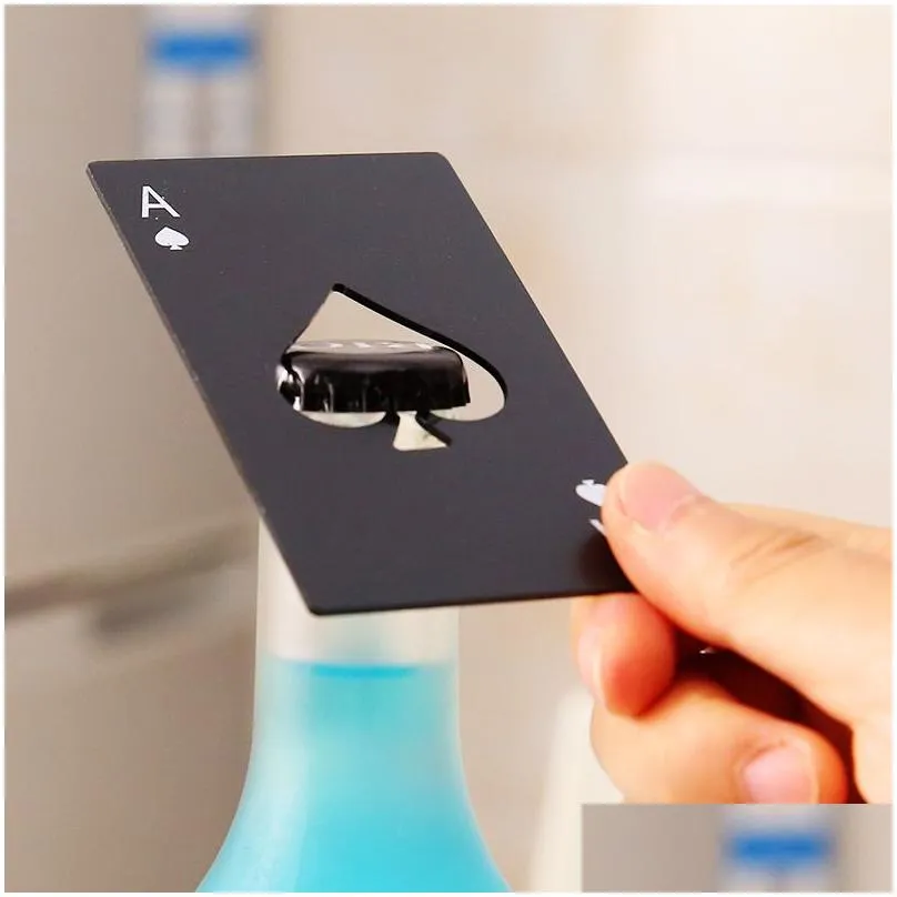 Creative Stainless Steel Bar Beer Bottle Opener Simple Fashion Soda Drink Poker Card Poker Playing Card Ace Bottle Cap Opener6834564