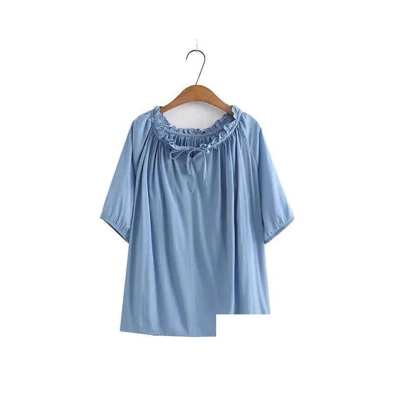 plus Size Blouses Women 2023 Summer Lace-Up Boat Neck Solid Color Tees Short Sleeve Tops Oversized Curve Clothes A70u#