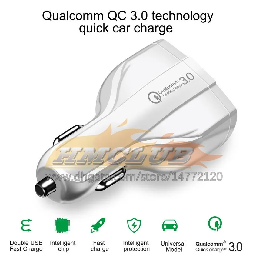 Multi-function Smart Car  Type C Fast Charge Multi-USB Qc3.0 New PD Chargers White Portable Three Ports Charging Automotive Electronics Car-charge Free