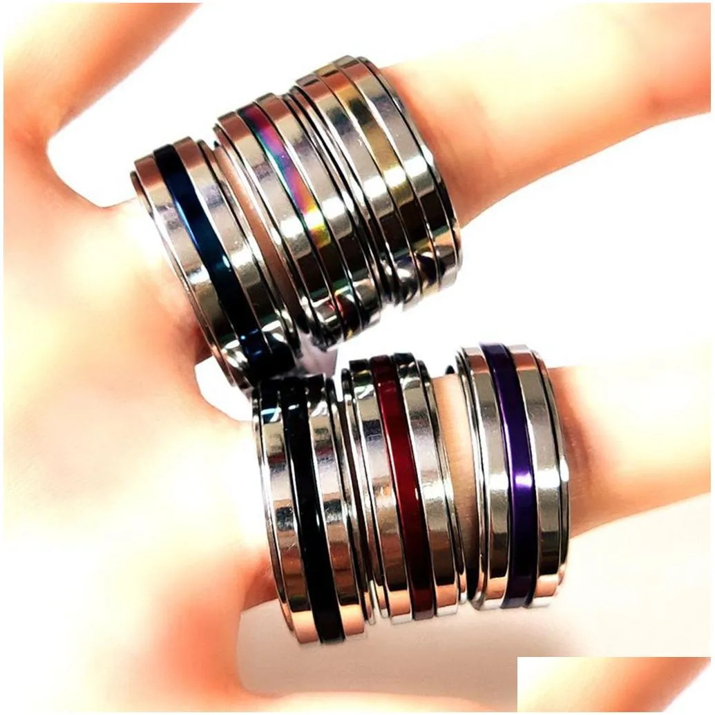 Band Rings Wholesale 36Pcs/Lot Stainless Steel Spinner Ring 8Mm Top Color Mix Men Women Rotating Spin Mens Fashion Jewelry Drop Deliv Dh310