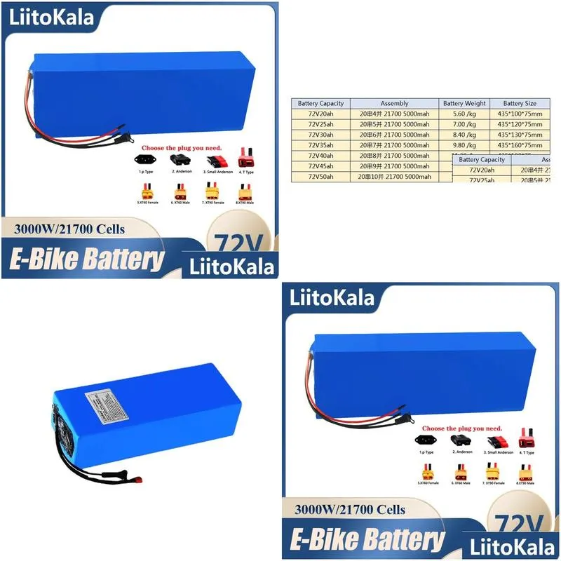 Batteries Liitokala 72V 50Ah 20S10P 21700 Lithium Battery Pack For Electric Bike Bicycle Motorcycle Tricycles Golf Trolley Drop Delive Dhfwj