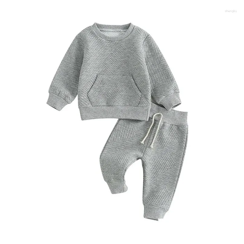 Clothing Sets 2Pcs Toddler Baby Boy Girl Clothes Solid Textured Long Sleeve Oversized Sweatshirt Pants Set Spring Fall Outfits