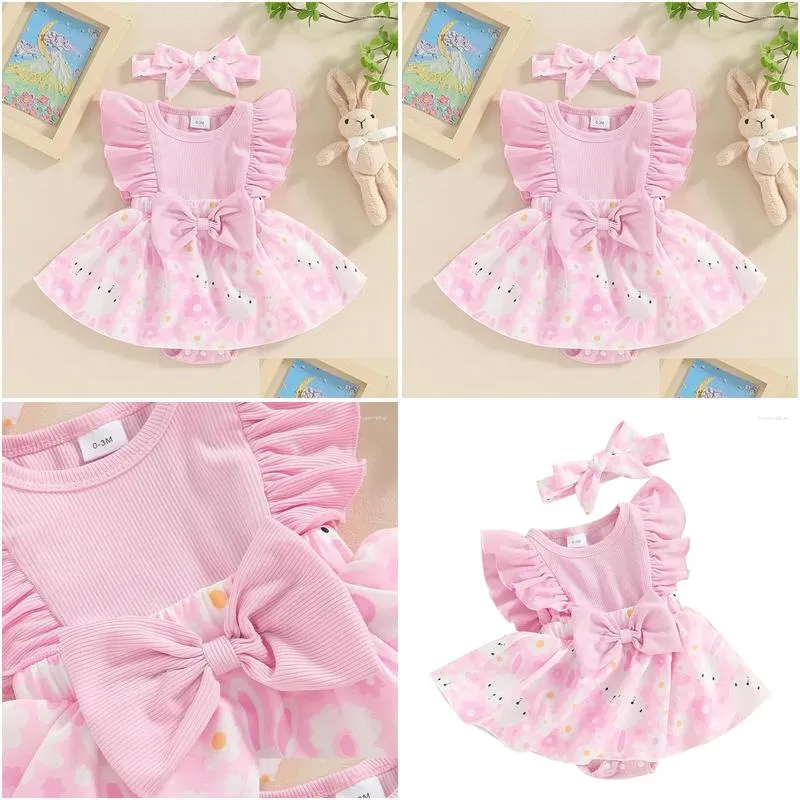 Clothing Sets Born Baby Girl Easter Outfit Ruffle Floral Romper Dress Bodysuit Headband Summer Clothes