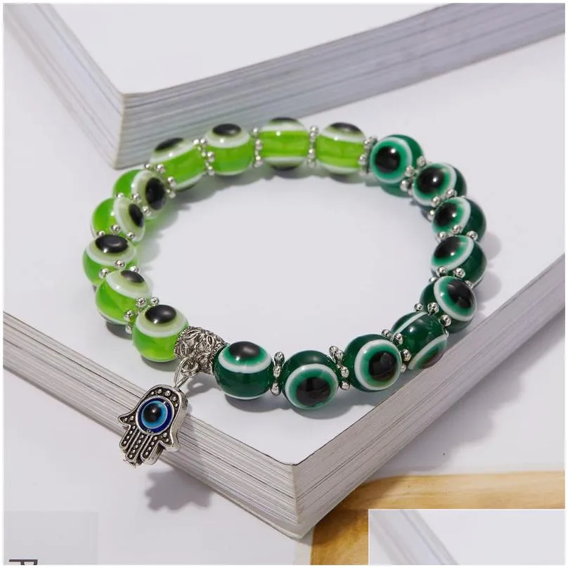 classic turkish evil eye strands bracelet charms fatima hamsa hand lucky blue eyes beaded bracelets for women men lovers elastic rope beads jewelry gifts