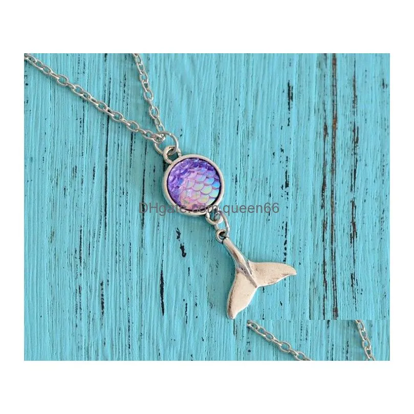 Pendant Necklaces Fish Scale Mermaid Cabochon Necklace Sier Tail Pendants Chain For Women Girls Fashion Jewelry Gift Drop Delivery Dhooz