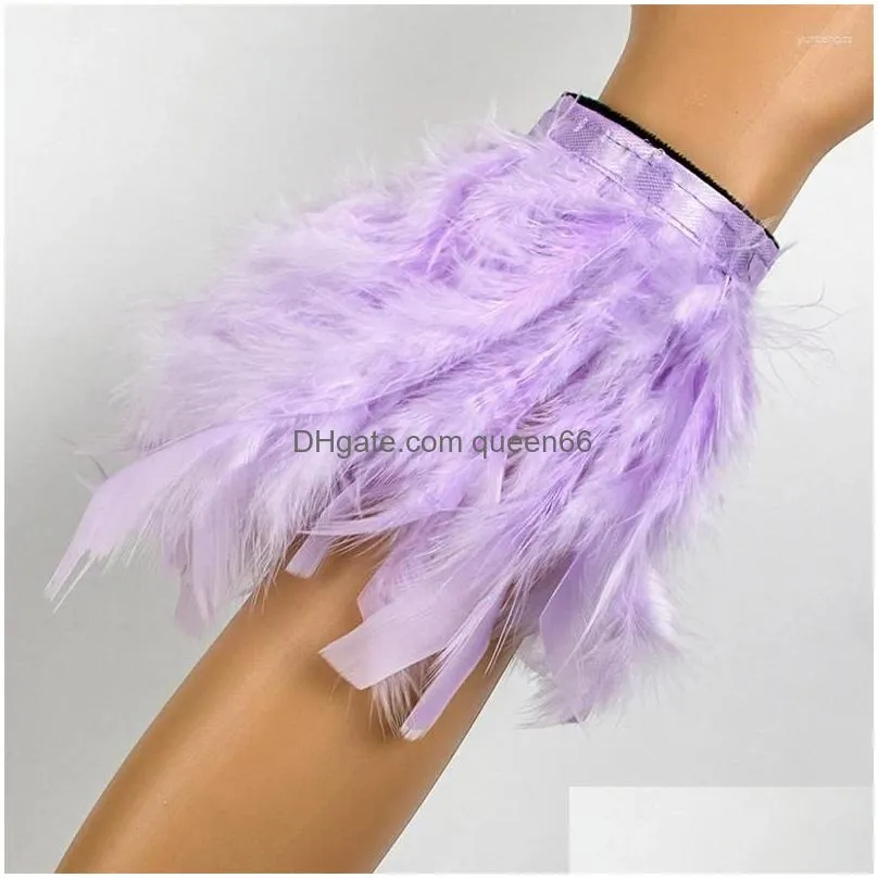 Charm Bracelets Womens P Bracelet Fashion Solid Color Feather Cuffs Decoration With Feathers Cuff Snap Sleeves Wrist Arm Drop Deliver Dhiep