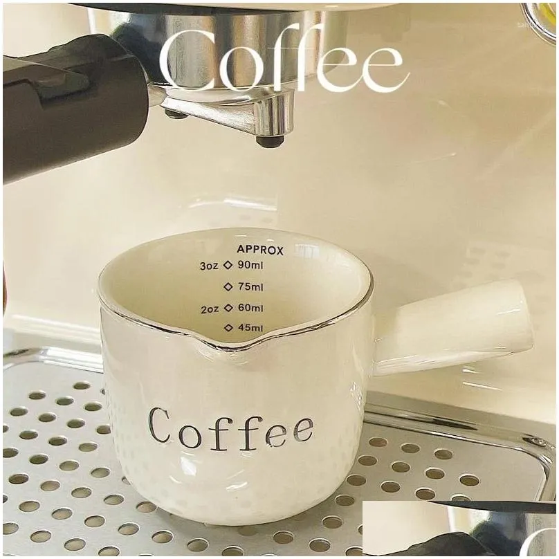 Measuring Tools 1 Pc Korean Ins Feel 3 Oz/90 Ml Ceramic Cup Espresso Extract Mug Spinner Milk With Scale Kitchen