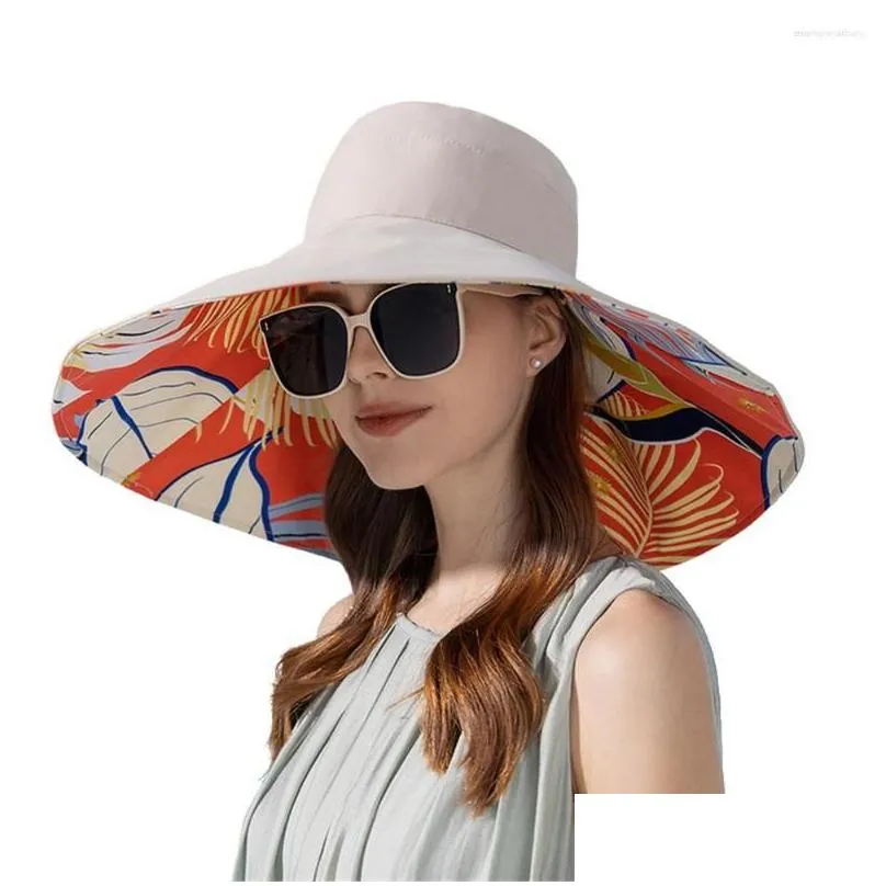 Wide Brim Hats Women Summer Double-Sided Hat Sun Protection Flower Beach Cap Lady Outdoor Elegant Sunsn Headgear Wholesale Drop Deliv Dhche