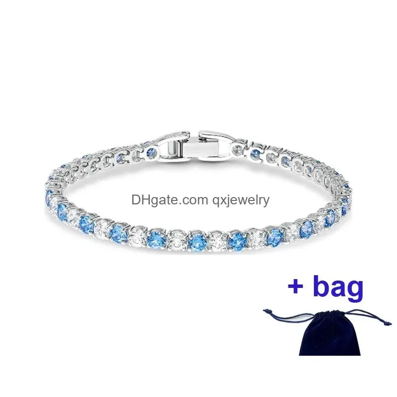 Bangles 2023 New Christmas Gift Sparkling Crystal Bracelet For Women Tennis Deluxe Round Cut White To Enhance You Drop Delivery Dhvqi