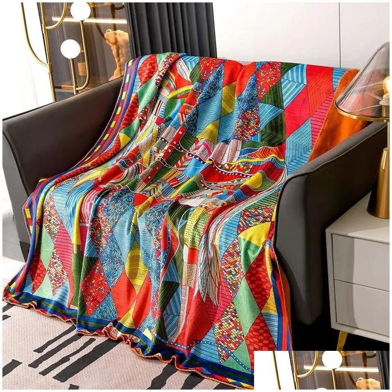 GOOD QUAILTY Luxurious H Red Horse Blanket, Brocade Velvet Double Blanket, multi-function shawl blanket, travel blanket, aircraft blanket, flower blanket
