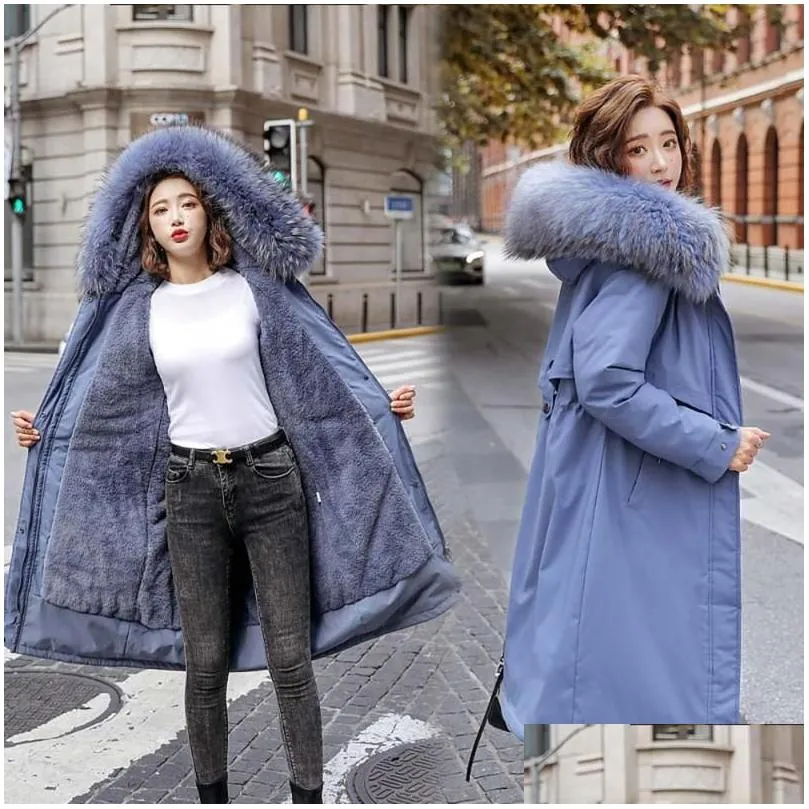 Women`S Down & Parkas Womens Greller 2021 Fashion Long Winter Coat Women Clothing Wool Liner Hooded Slim With Fur Collar Warm Jacket D Dhluw