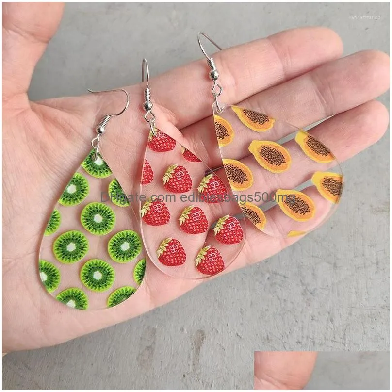 Dangle Chandelier Earrings Spring Summer Fruits Stberries Kiwifruit Papaya Avocado Printed Acrylic Teardrop Drop For Women Trendy J Dhqh2