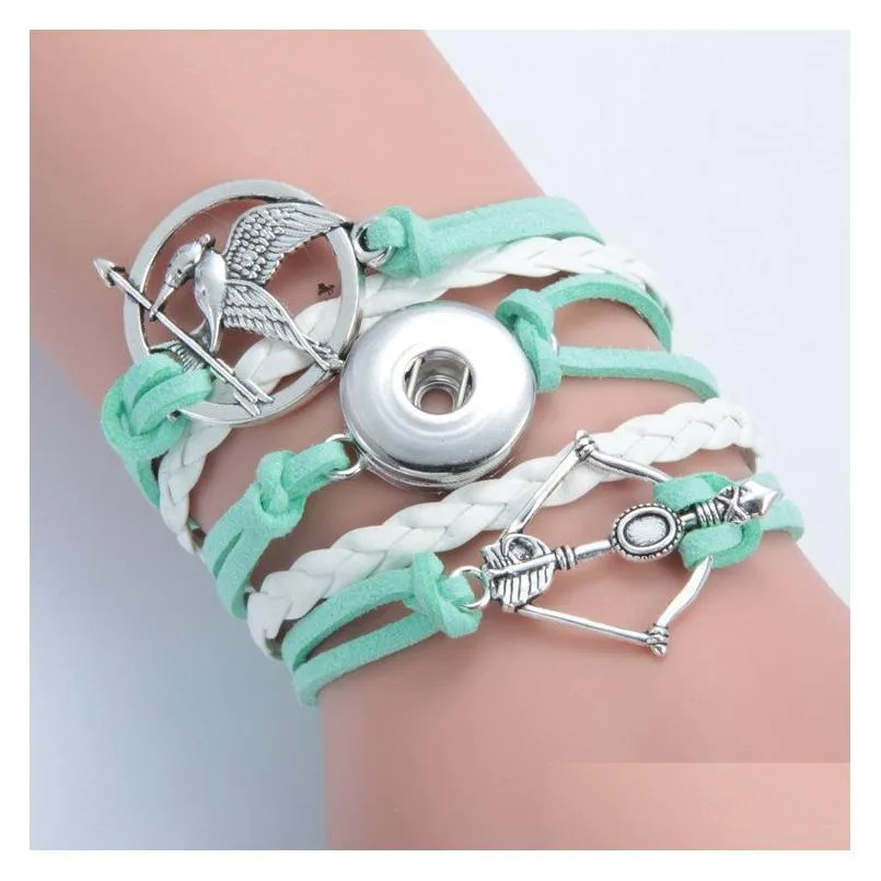 multilayer noosa snap jewelry noosa chunks snap bracelet infinity leather bracelet for women girls fashion wrap owl cross charm