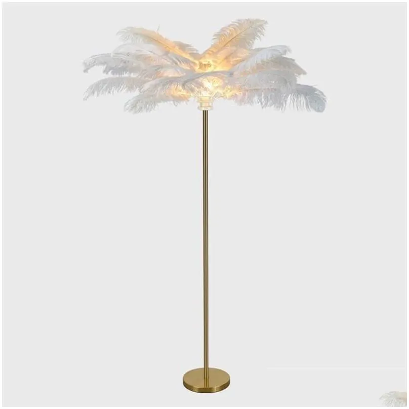 Floor Lamps Home Decoration Ostrich Feather Led Lamp Nordic Style Luxury Living Room Copper Art Decorative Drop Delivery Dhjmc