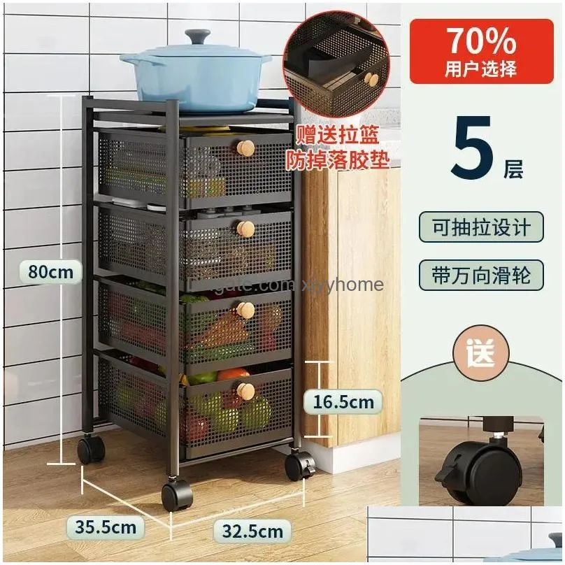 Kitchen Storage & Organization Basket Floor Rack Can Be Pled Slotted Cabinet Vegetable And Fruit Organizer Drop Delivery Home Garden H Dh9Vc