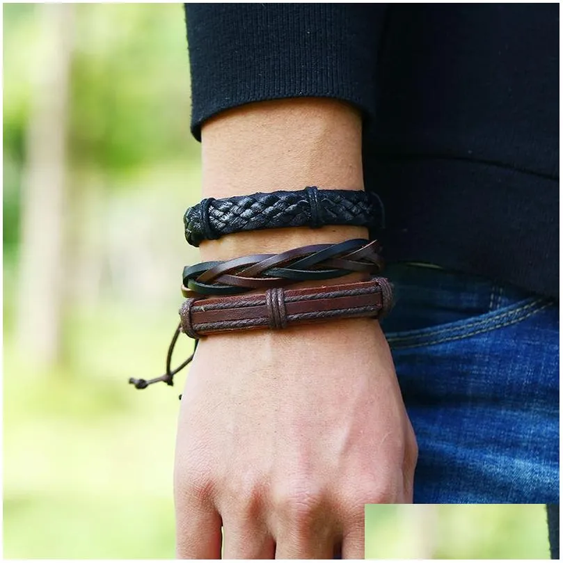 diy genuine leather bracelets for women european braided charm bangles cuff fashion men multilayer adjustable woven wrap beads party