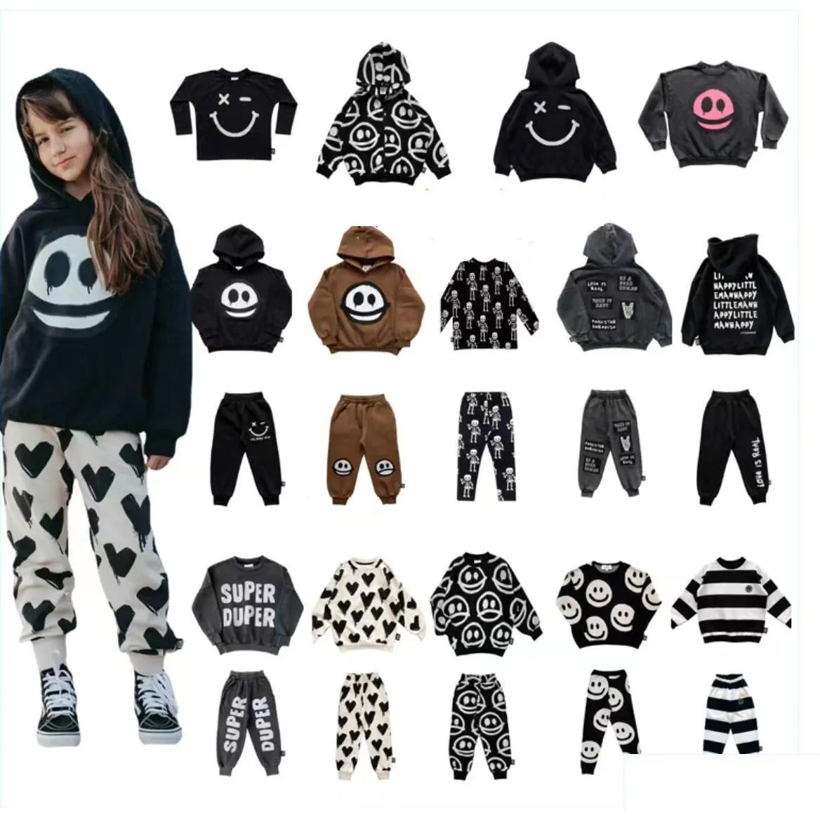 Clothing Sets Autumn/Winter Lmh Childrens Boys/Girls Fleece Hoodie Sweatpants Little Man Happy 230830 Drop Delivery Dh6B1