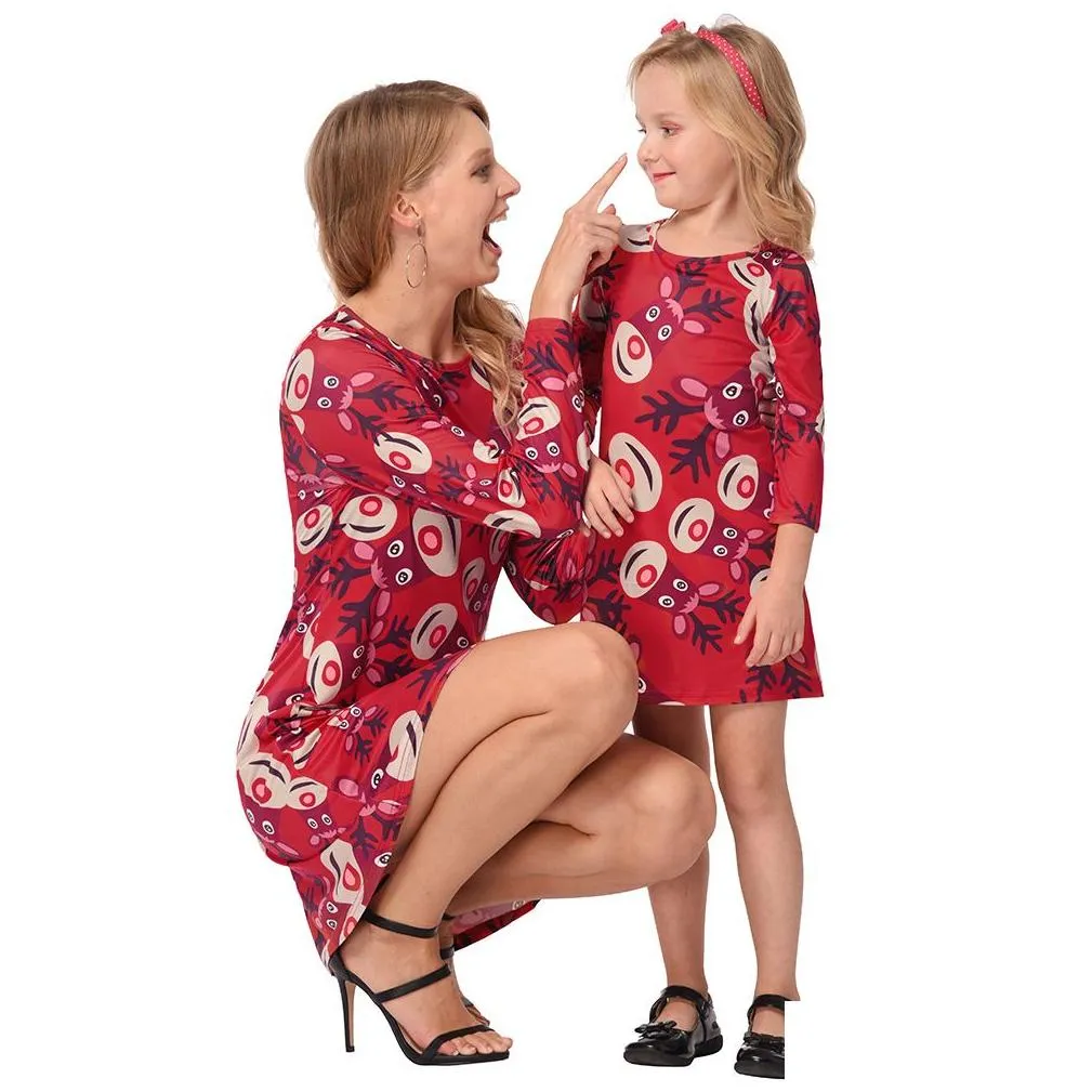 Christmas Dresses Mommy And Me Family Matching Clothes Mother And Daughter Matching Dresses Christmas Deer Head Printed Family