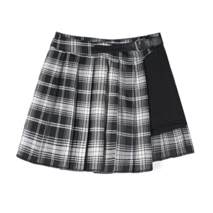 Gothic Harajuku Pleated Skirts Women with Leg Ring Black High Waist Short Skirt Summer Punk Casual Mini Skirt Punk 210311