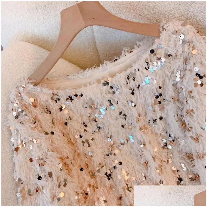 Women`s Blouses Elegant Sequined Feather Blouse Women Spring Autumn Party Tops And Long Sleeve Shirt Blusas Mujer