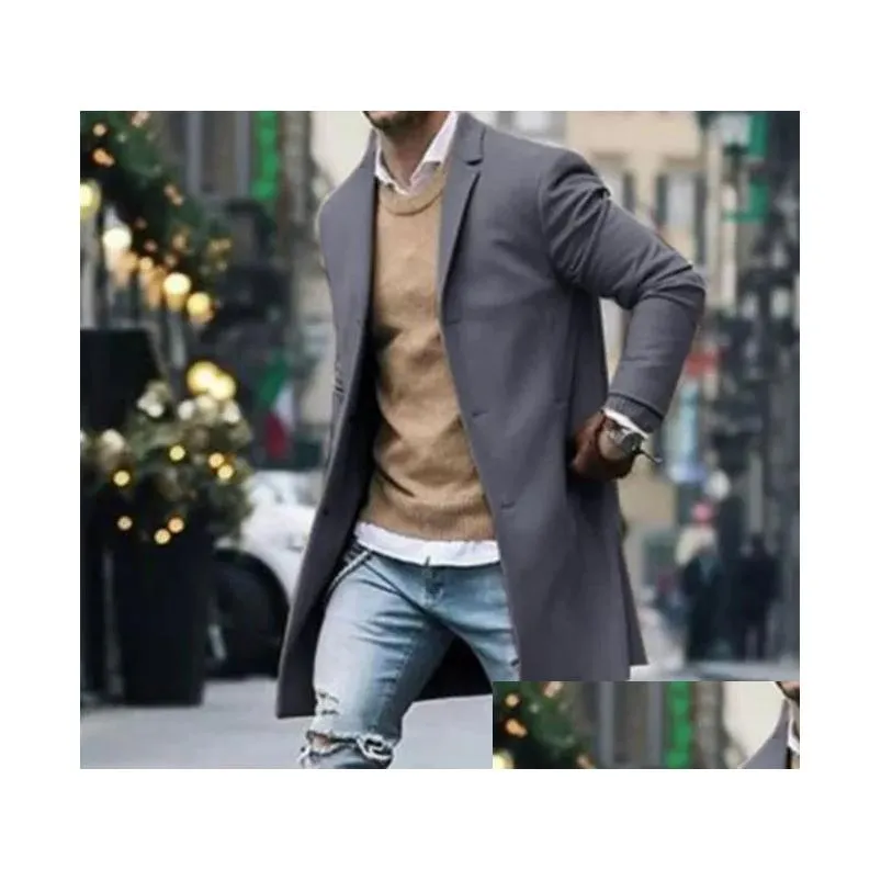 Fashion Men Winter Warm Blends Coat Lapel Outwear Overcoat Long Jacket Peacoat Mens Coats