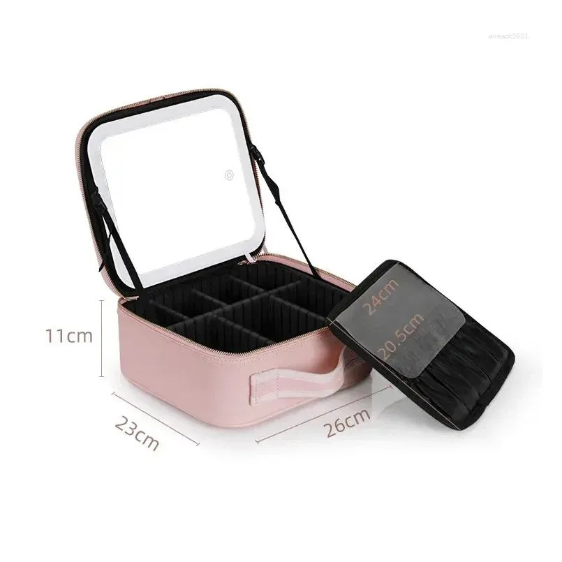 Storage Boxes Luxury Smart LED Makeup Box Portable Large Capacity Girls Travel With Mirror Brush Skin Care Jewelry Organizer