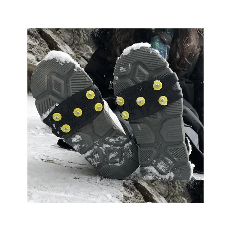 1 Pair Mountaineering Crampons 5 Studs Anti-Skid Snow Climbing Shoe Spikes Ice Grips Cleats Winter Climbing Anti Slip Shoes Cover