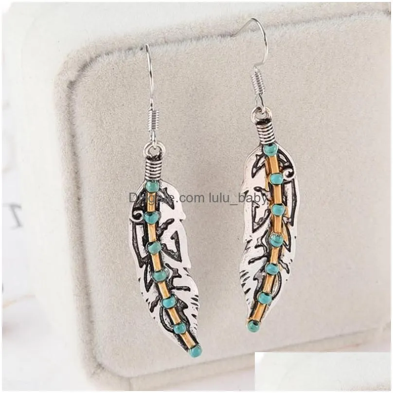 hoop earrings vintage court turquoise feather 2022 products plated with thai silver color separation accessories jewelry