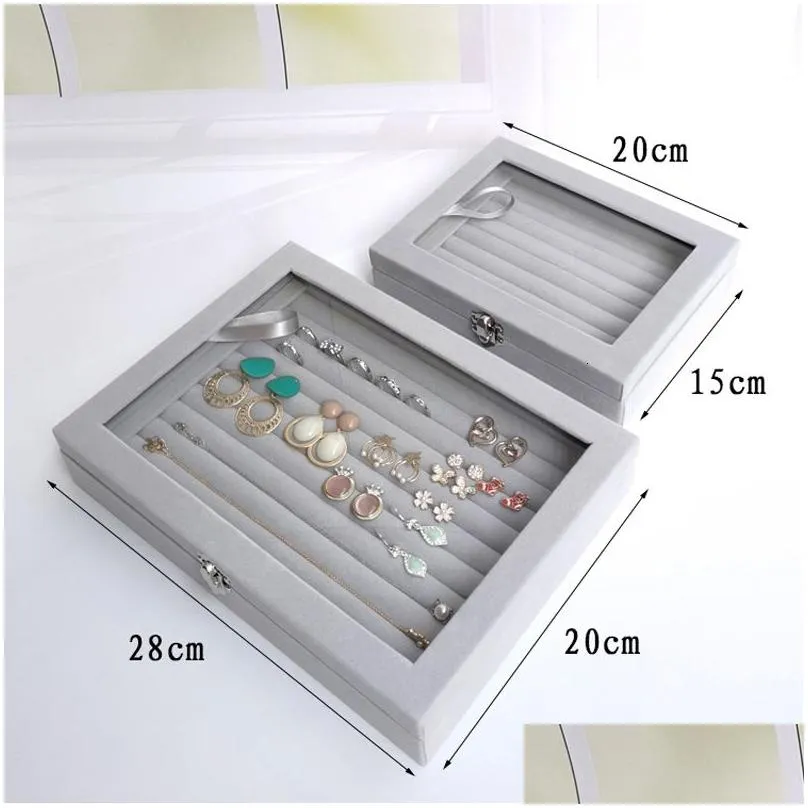 Jewelry Boxes Veet Glass Ring Earring Display Organizer Box Tray Holder Storage Case 230505 Drop Delivery Dh0Mi