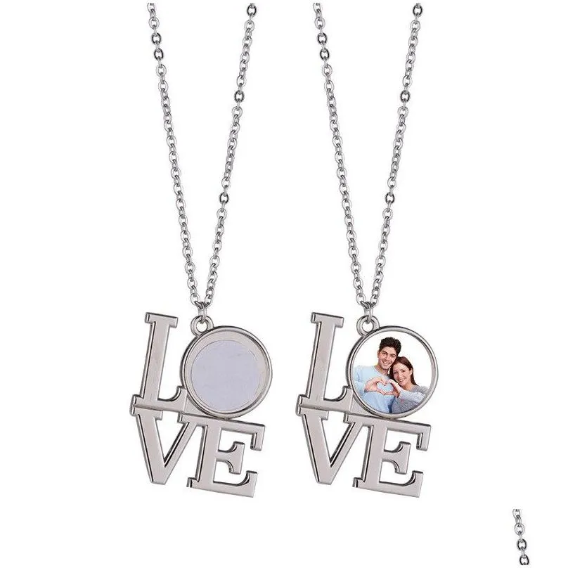 Pendant Necklaces Fashion Diy Sublimation Blank Heart Necklace Designer Woman Jewelry Love Letters Sier Plated Couples For Man Women Dhgry