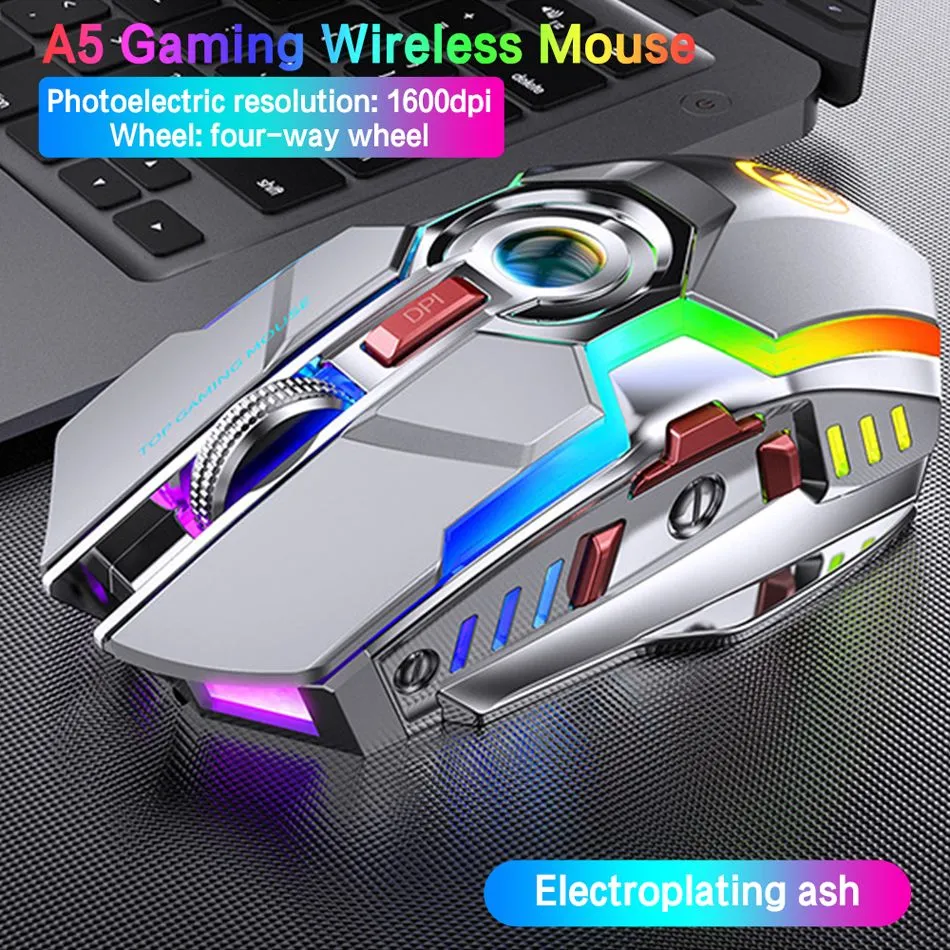 a5 mice rechargeable wireless gaming mouse 2.4ghz 1600dpi silent wireless mouses 7 keys usb optical game backlight for laptop desktop