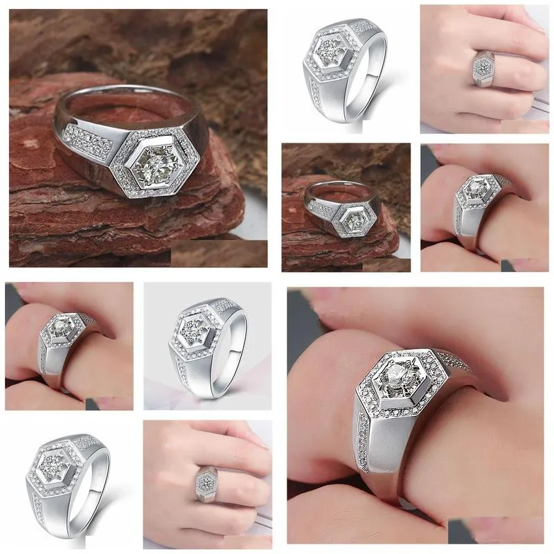 vintage silver mens ring gemstone wedding party jewelry accessories gift adjustable finger diamond rings for male