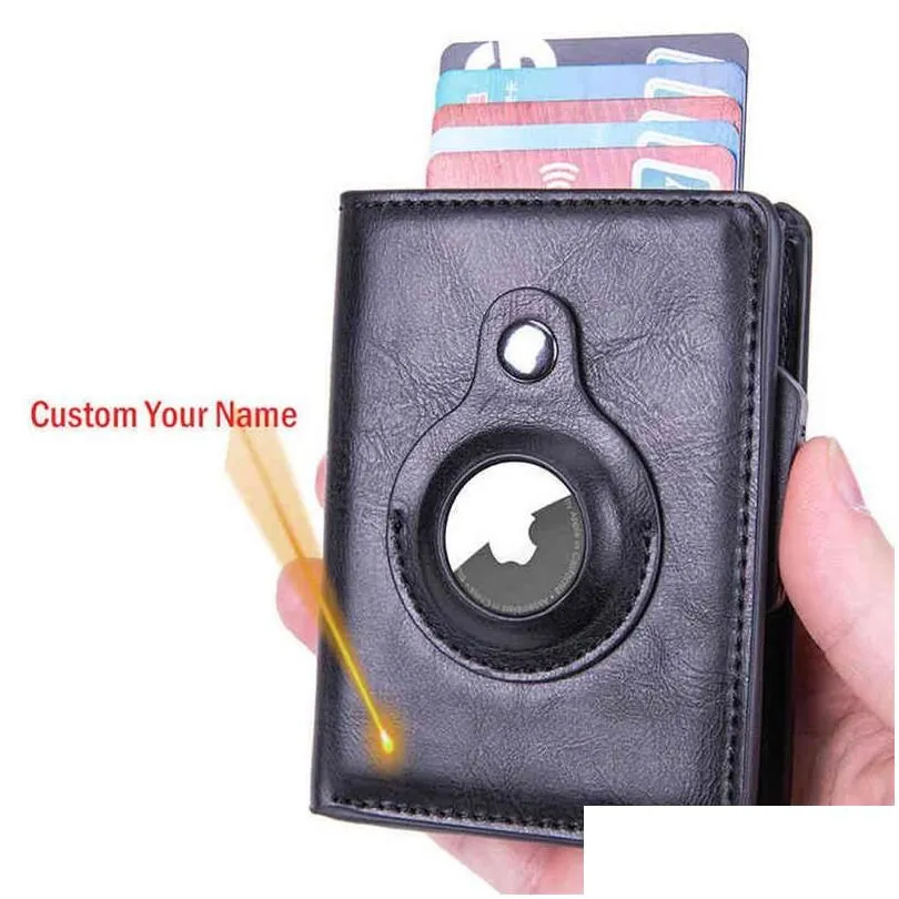 Real Leather Rfid Blocking Card Holder Men Wallets Money Bag 2022 Small Slim Mini For Airtag Air tag J220809272e