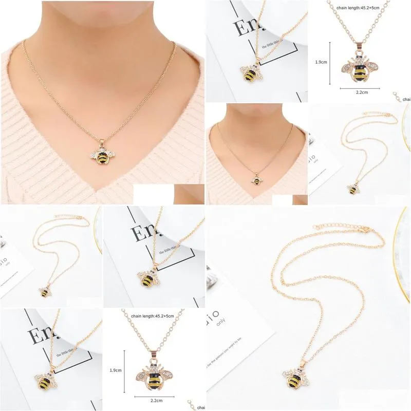 bee necklace insect pendant necklace champagne zircon gold color bijoux party engagement choker necklace