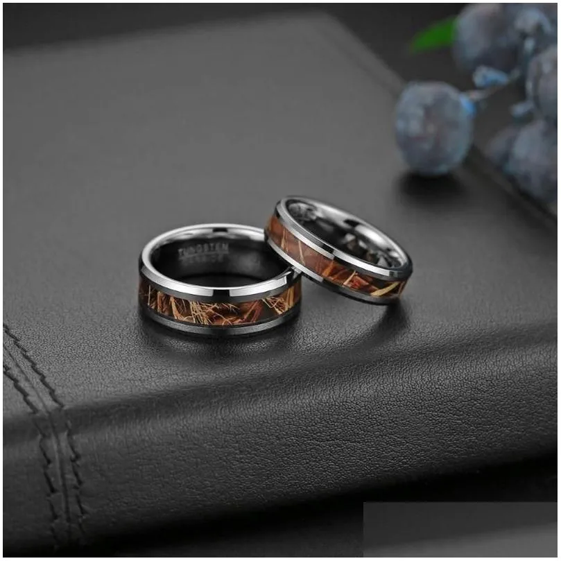 Wedding Rings 8Mm Tungsten For Men Women Couple Ring Sets Deer Antlers Hunting Engagement Band Jewelry Giftswedding Drop Delivery Dh0Pb