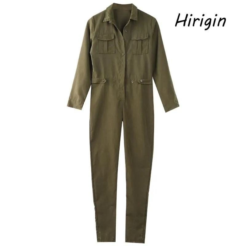 Women`s Jumpsuits & Rompers Cool Girl`s Long Safari Sleeve Army Green Solid Casual Bodysuit Ladies Vintage Romper Fashion Mujer