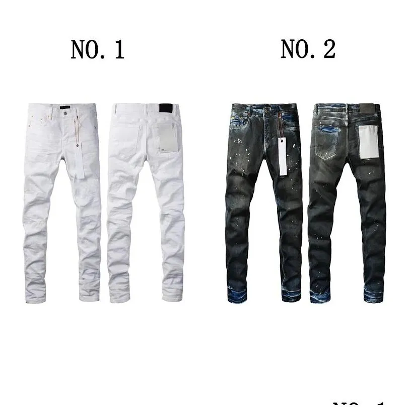 Designer Mens Purple Jeans for mens denim pants Fashion womens Purple-brand trends Distressed Black Ripped Biker Slim Fit Motorcycle