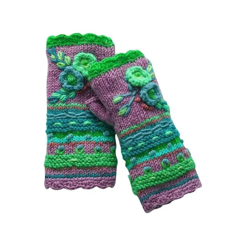 Five Fingers Gloves Womens Winter Warm Casual Flower Knit Handwarmers Mittens Drop Delivery Dh9F3