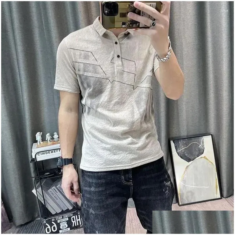 Men`s Polos Streetwear Heather Polo T Shirt For Men Print Top Black Man With Collar Tee Shirts Striped Clothing Cotton Quick-drying S