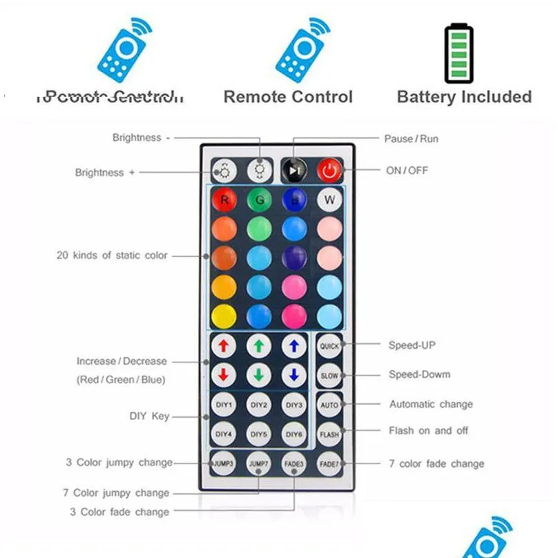 5m/10m led strip rgb usb 5050 smd leds lights 44key controller light strips with remote control desktop holiday wall room tv backlight