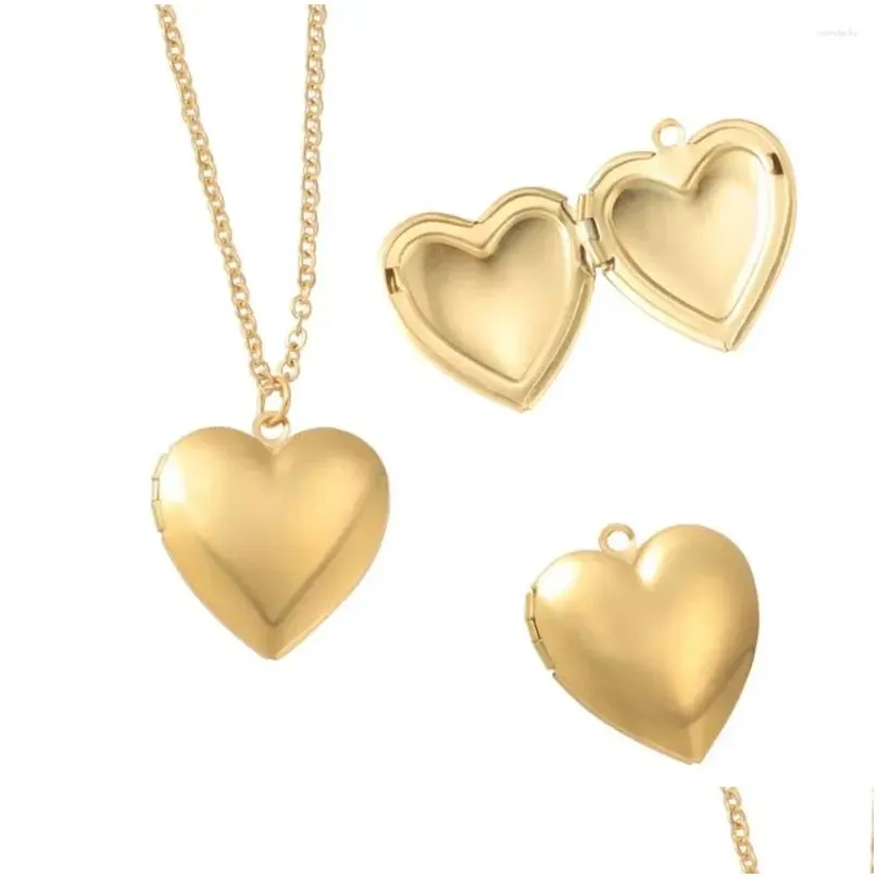 Pendant Necklaces 2Pcs Stainless Steel Heart Shaped Jewelry Gift Diy Necklace Po Picture Locket Frames Drop Delivery Dh7La