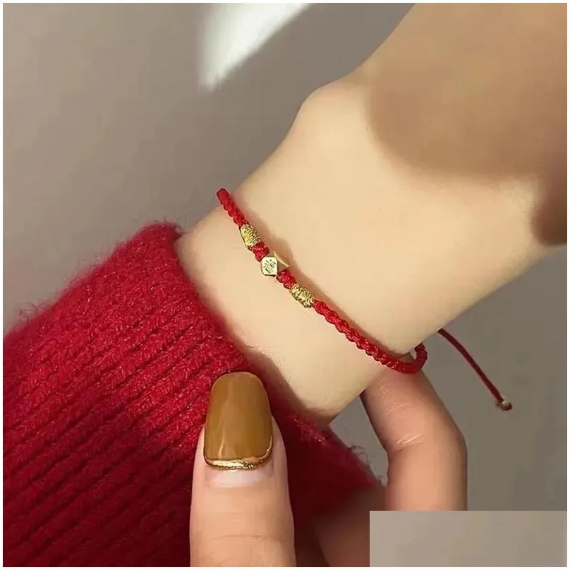 Charm Bracelets Handmade Irregular Beads Tibetan Bracelet For Women Men Chinese Feng Shui Lucky Red String Adjustable Rope Chain