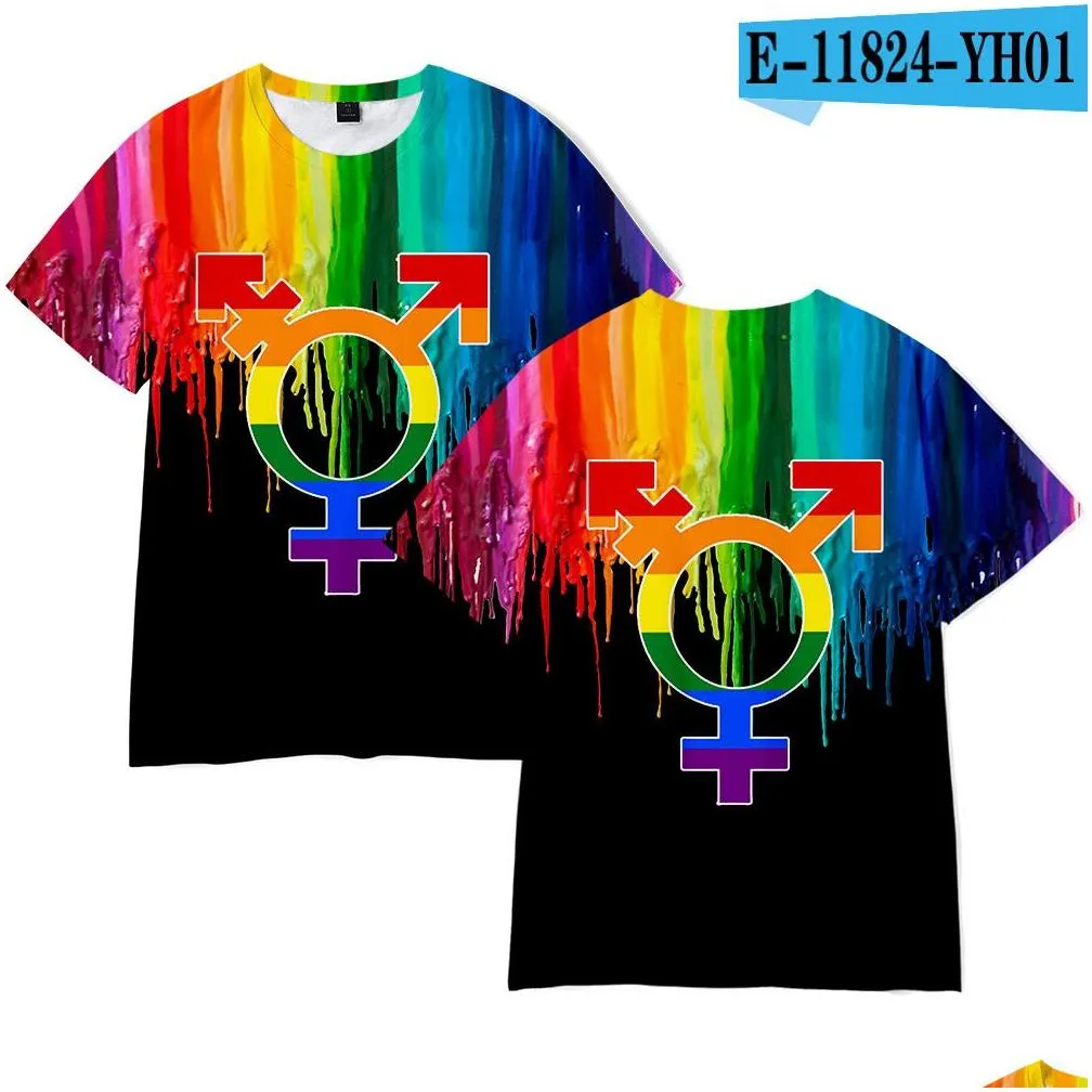 Men`S T-Shirts Mens T Shirts Lgbt Rainbow 3D Short Sleeve Shirt Men And Women Lgbtq Clothing Casual Fashion Print Streetwear Tops Drop Dhaya